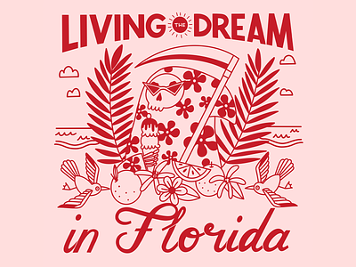 Living the Dream Tee Shirt/Tote Design design florida grim reaper illustration pink and red seagull tattoo flash