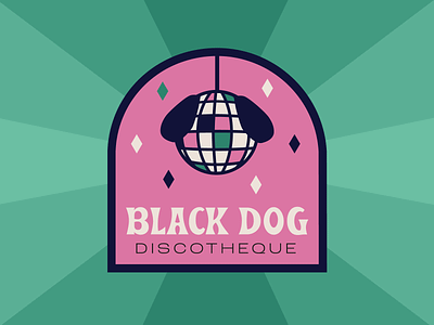 Retro Inspired Badge Logo arch badge bar black dog branding disco disco ball dog led zeppelin logo