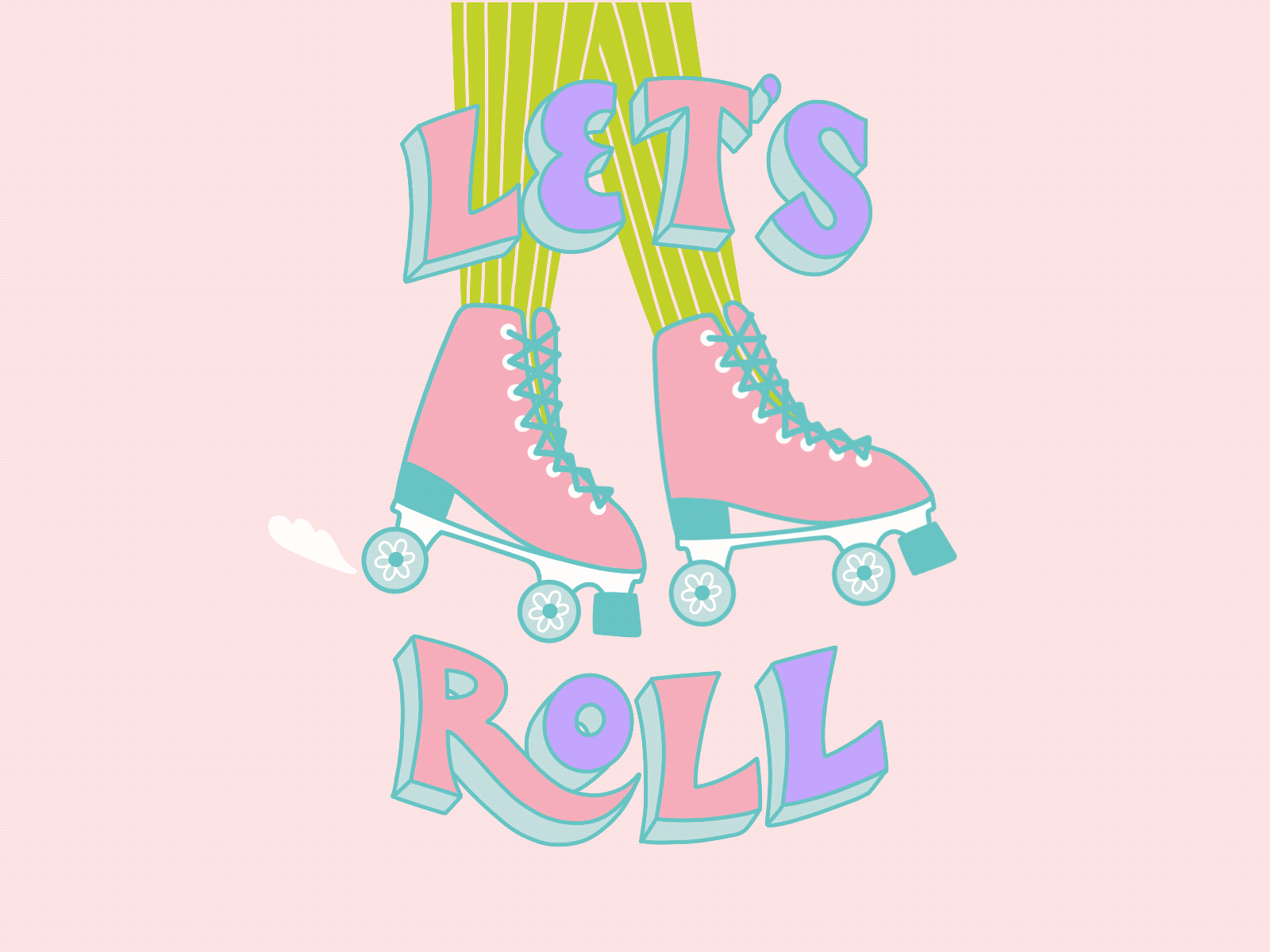 Roller Skating Illustration with Animation animation design gif hand lettering illustration pink quad skates retro retro lettering roller skates roller skating
