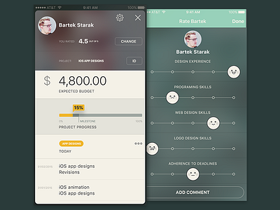 Contractors app avatar budget cards ios profile rate rating slider