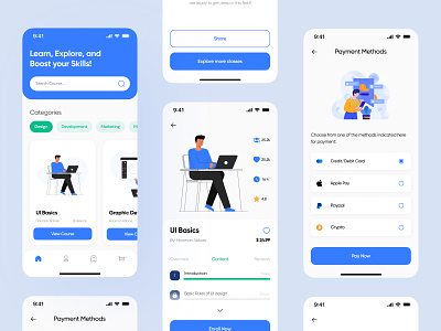 Learnify - E-learning Mobile App academy app class college design e learn education illustration light design mobile mobile app online class online learning payment payment method school student ui university ux