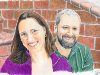 Me and my husband blending color pencils environment highlights illustration layout photograph pictures portrait self portrait shading space