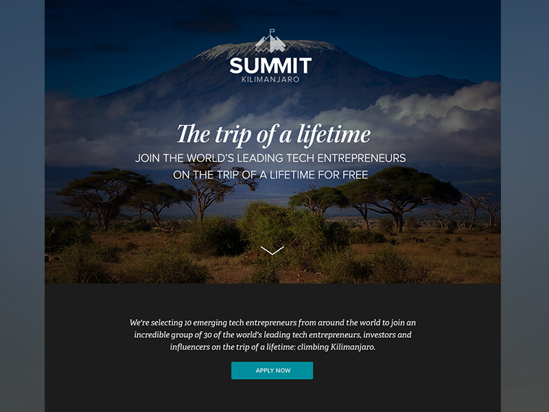 Summit Kilimanjaro kilimanjaro homepage startup landing charity web design