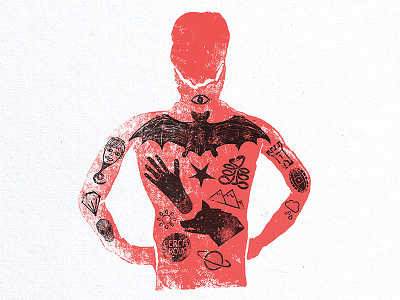Rosé Tattoo block print hand la perdida lino print printmaking red stamp tattoo texture wolf