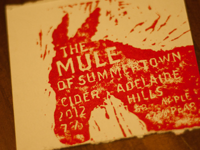 The Mule of Summertown booze cider label lettering lino linocut mule