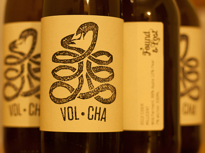 VOL·CHA bottles booze cider label lino linocut snake stamp