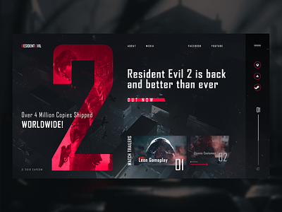 Resident Evil 2 (2019) capcom clean concept design flat grid horror interaction design interface menu navigation product promo resident evil site survival typography ui ux web