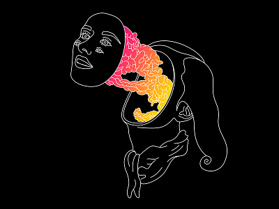 Pop-Face illustration inward creature line drawing psychedelic