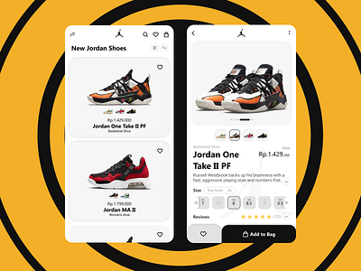 Shoe shop mobile app design: Nike Jordan Brand Shop design mobile app ui ux