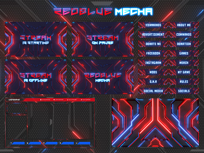 Twitch Animated Overlay – Red Blue Mecha