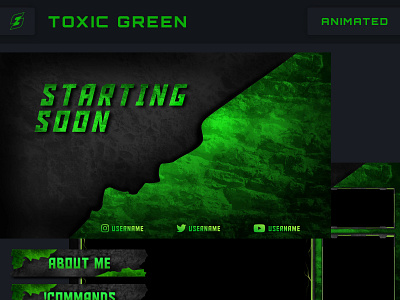 Toxic Green - Animated Stream Overlay Bundle after effect animated overlay animation design gaming illustration logo overlay twitch twitch overlay ui