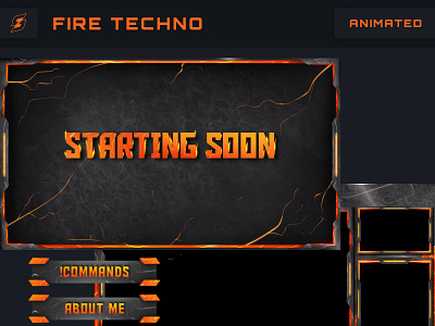 Fire Techno - Animated Stream Overlay Pack after effect animated overlay animation design gaming illustration logo overlay twitch twitch overlay ui