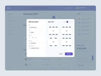 dashboard restaurant 2/2 app design management modal pop up pos reservation restaurant tables ui ux