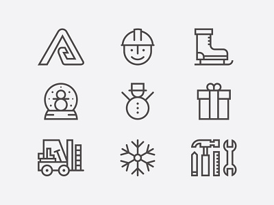 Work Holiday Icons forklift holiday ice skate icons present snow globe snowflake snowman tools work