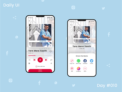 Daily Ui Challenge - Social Share 010 appui dailyui dailyuichallenge day010 day10 mobile app design mobile ui design music music app share social social share uidesign uiux