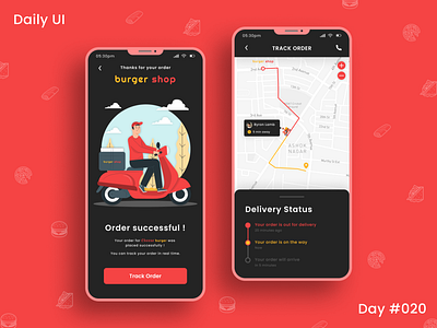 Daily Ui Challenge - Location Tracker 20 dailyui dailyuichallenge dark theme darktheme day 20 day020 delivery app delivery tracking delivery tracking page fast food app fast food website food food app food ordering app google maps location tracker