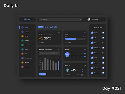 Daily UI Challenge - Home Monitoring Dashboard (Dark theme) 21 appui dailyui dailyuichallenge dark mode dark theme darktheme dashboard day 021 day21 figma home monitoring home monitoring dashboard home monitoring system light theme lighttheme smart home smart house uidesign web design