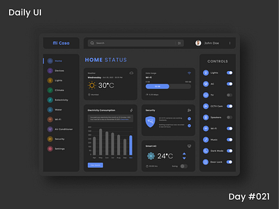 Daily UI Challenge - Home Monitoring Dashboard (Dark theme)