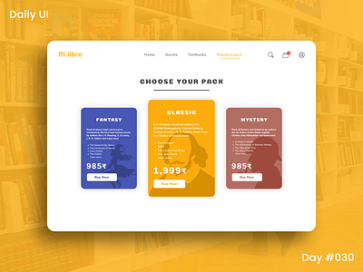 Daily Ui Challenge - Pricing 30 appui book shop books books app dailyui dailyuichallenge dark theme darktheme day 30 day30 e book light theme lightheme our packages packages packs packs page pricing webdesign