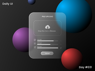 Daily Ui Challenge - File Upload (2.0) 31 appui dailyui dailyuichallenge dark theme darktheme day31 drop file here file upload glass glassmorphism graphic design ui uidesign uiux upload upload file web design website