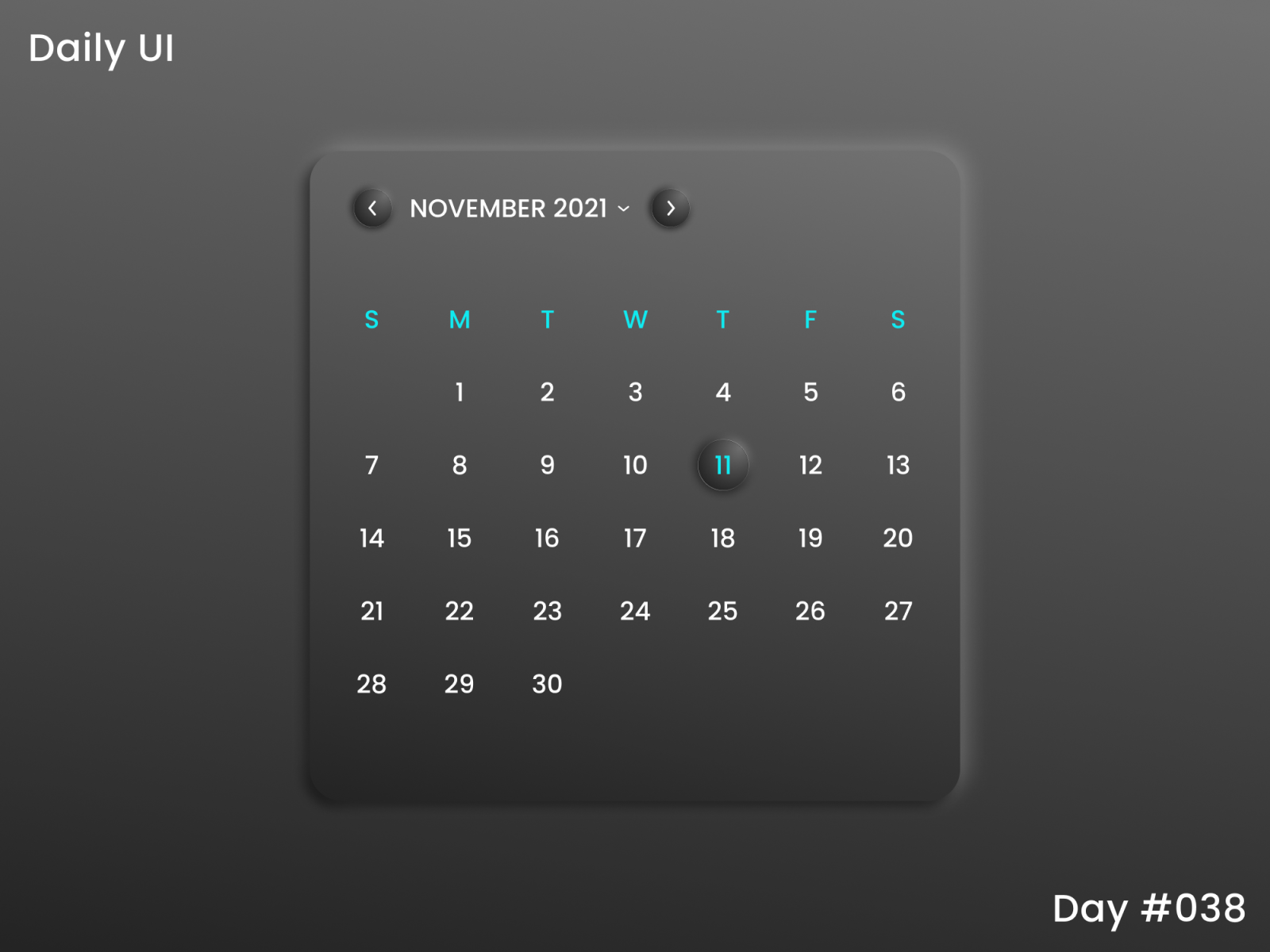 Daily UI Challenge Calendar (Dark) by Abhijeet Gonsalves on Dribbble