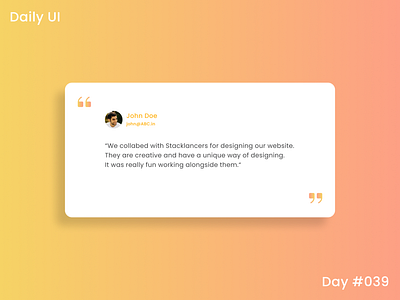 Daily UI Challenge - Testimonial 39 appui customer review dailyui dailyuichallenge day 39 day39 light theme lighttheme review testimonial ui uidesign uiux web design