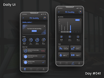 Daily UI Challenge - Workout Tracker 41 appui dailyui dailyuichallenge dark theme darktheme day41 fitness app gym app ui uidesign uiux workout workout app workout tracker