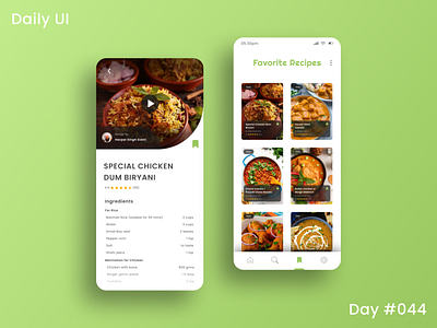 Daily UI Challenge - Favourites 44 bookmark daily ui challenge favourites dailyui dailyuichallenge day 44 fast food app favourite favourites food food app graphic design indian food app light theme recipe app ui