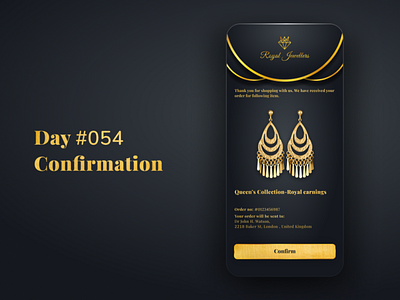 Daily UI Challenge - Confirmation (Dark 2) 54 appui branding confirmation confirmation page dailyui dailyuichallenge dark theme darktheme day 54 confirmation day54 jewellery jewellery shop jewellery shop app logo logo design order confirmation ui uidesign uiux