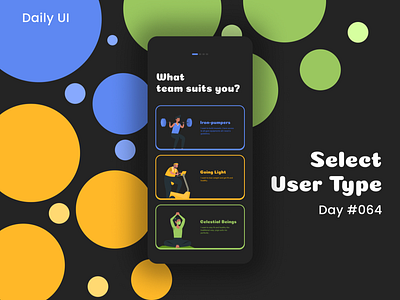 Daily UI Challenge - Select User Type (Dark mode)