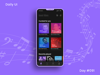 Daily UI Challenge - Curated for you 91 appui created for you curated for you dailyui dailyuichallenge day 91 day 91 curated for you design for you graphic design light theme music music app music player recommended for you songs ui uidesign uiux