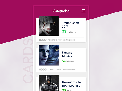 Cards - Movie Trailers - Categories cards entertainment movies simple trailers ui update