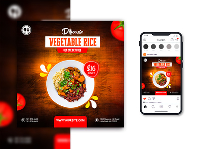 Delicouse Rice Food Instagram, facebook post social Media banner black facbook poster fast food banner food graphic design instragram post post red social media