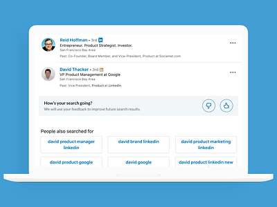 LinkedIn — Search Results Feedback design exploration explicit feedback feedback interaction design linkedin machine learning search feedback search results thumbs down thumbs up ui user feedback user satisfaction user signals ux web web app