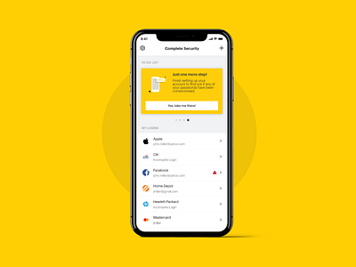 Sprint — Complete Security App for iOS complete security ios app ios design mobile mobile app password manager sprint ui ui design ux ux design yellow