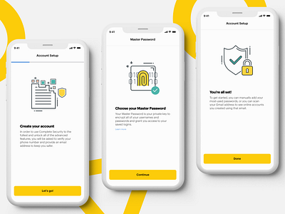 Sprint — Complete Security App VI complete security ios app ios app design master password mobile app mobile app design mobile ui onboarding password manager passwords sign up sprint ui ux visual exploration