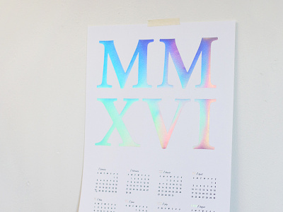 MMXVI Holographic Letterpress Calendar 2016 calendar foil holographic letterpress roman numerals