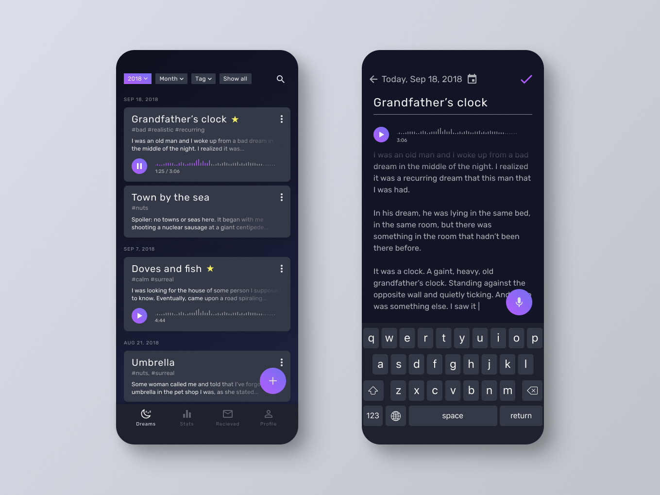 Dream Log App Concept by Rustam Tagiev on Dribbble