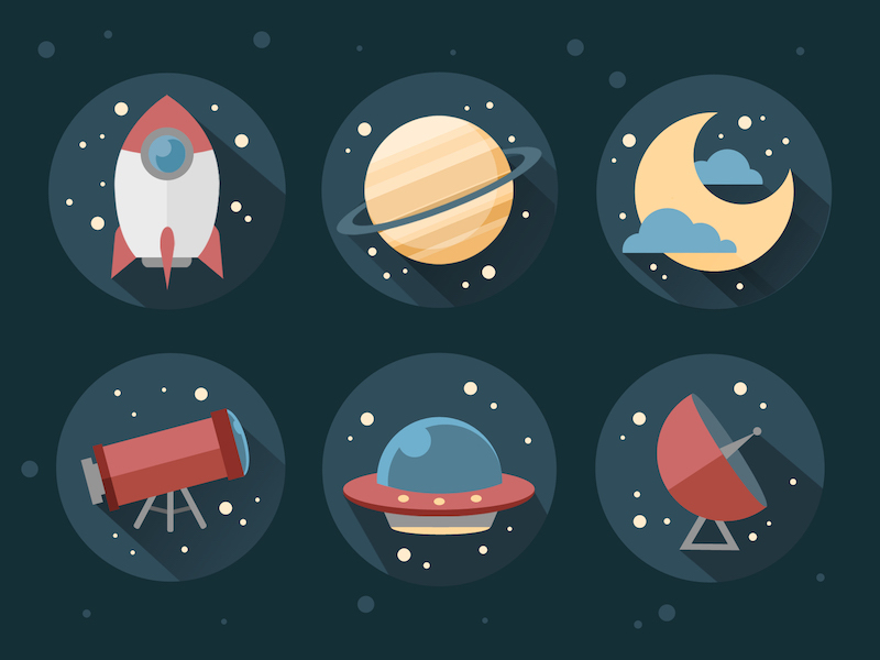 Space icon. Космос Flat Design. Космический пейзаж в стиле флэт. Материал дизайн планеты. Космос иконка.