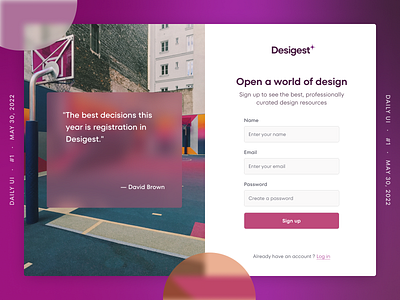 Sign up page for Desigest. ui web