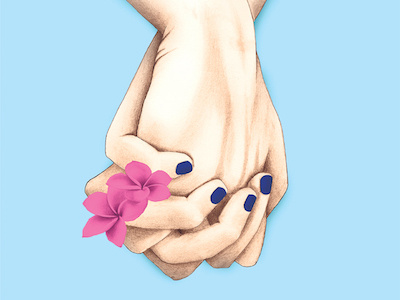 Together blue drawing flower hand illustration mixed media pencil