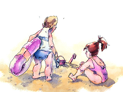 Kids on the beach aksinja la paloma illustration kids sketch thailand watercolor