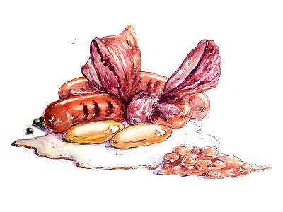 Breakfast for people with a good metabolism ) aksinja la paloma breakfast eggs illustration sausages sketch watercolor