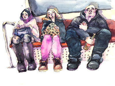 Сharacters in the subway aksinja la paloma illustration people sketch subway watercolor