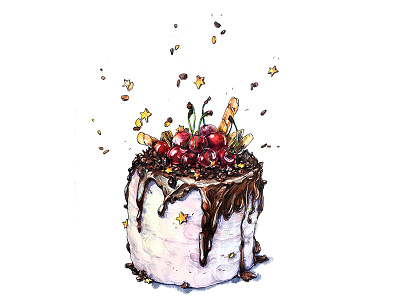Cherry cake aksinja la paloma cherry cake illustration painting sketch watercolor