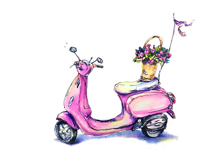 Roman holiday aksinja la paloma bike illustration painting pink color roman holidays sketch watercolor
