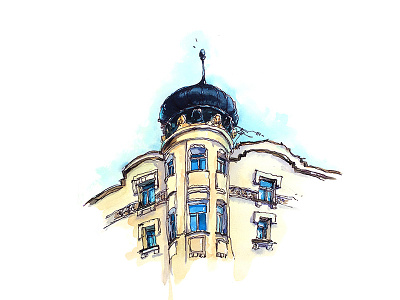 Prague, day sky aksinja la paloma architecture illustration painting sketch urban watercolor