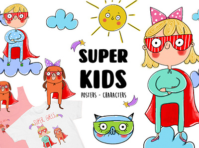 Super Kids: Childrens Illustration Set branding children design illustration logo textile ui vector