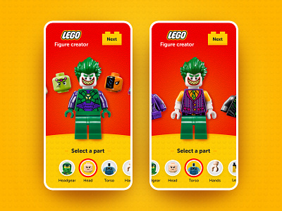 Lego - Figure Creator app concept ui