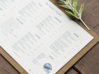 The Duck & Willow - Menu Design